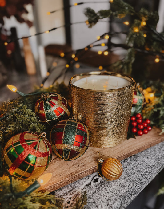 LARGE 43oz Gold Textured Jar - The Holiday Soy Wax Candle